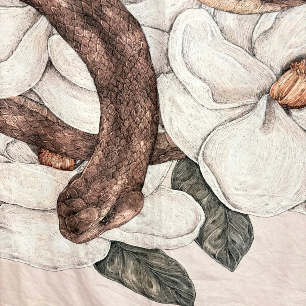 Snake Magnolia Floral Wall Hanging Pink Brown Dark Cottage Botanical Witchy Art
